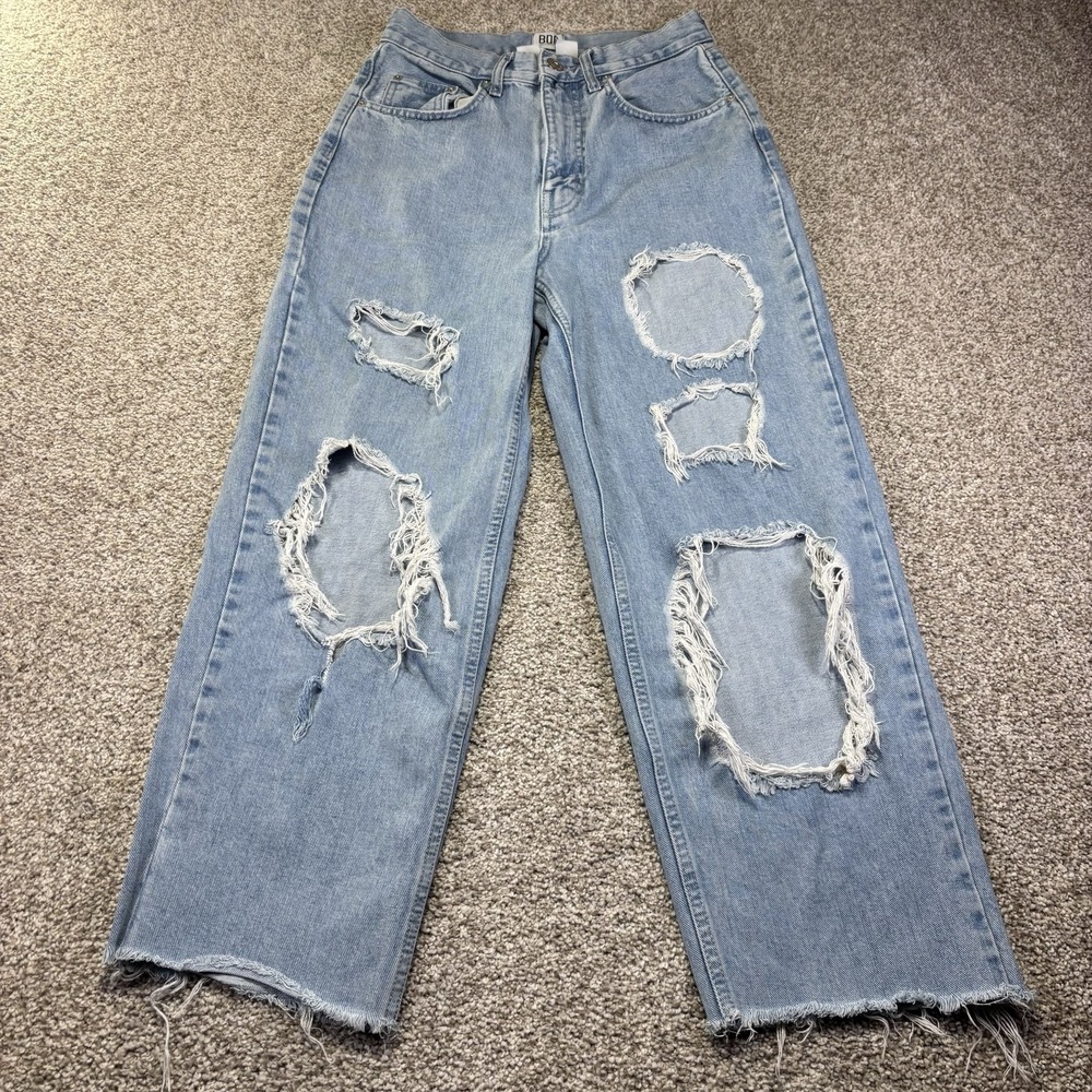 BDG High-Rise Baggy Jeans Womens 27 Blue Light Wash Wide Leg Distressed Denim